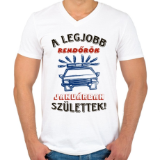 PRINTFASHION Rendőr szülinapja január színes - Férfi V-nyakú póló - Fehér