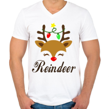 PRINTFASHION Rénszarvas/Reindeer - Férfi V-nyakú póló - Fehér férfi póló