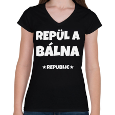 PRINTFASHION REPÜL A BÁLNA - Női V-nyakú póló - Fekete női póló