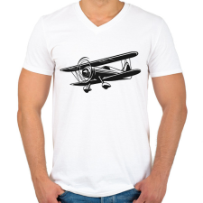 PRINTFASHION repülő gép - Férfi V-nyakú póló - Fehér férfi póló