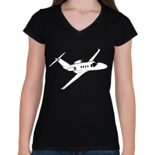 PRINTFASHION repülőgép - Női V-nyakú póló - Fekete női póló