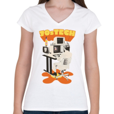 PRINTFASHION Retro - 70-es évek technológia - Női V-nyakú póló - Fehér női póló