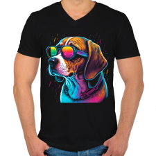 PRINTFASHION Retro Beagle - Férfi V-nyakú póló - Fekete férfi póló