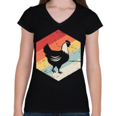 PRINTFASHION Retro csirke - Női V-nyakú póló - Fekete