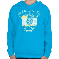 PRINTFASHION Retro fényképező - Gyerek kapucnis pulóver - Azúrkék