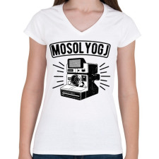 PRINTFASHION Retro fényképezőgép - Női V-nyakú póló - Fehér női póló