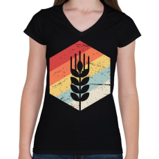 PRINTFASHION Retro gabona, búza - Női V-nyakú póló - Fekete