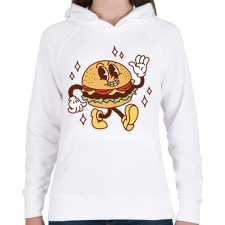 PRINTFASHION Retro hamburger - Női kapucnis pulóver - Fehér női pulóver, kardigán