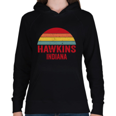 PRINTFASHION Retro Hawkins Indiana - Női kapucnis pulóver - Fekete