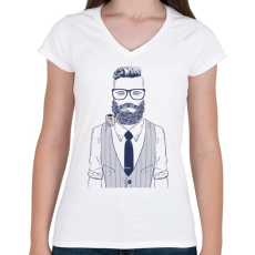PRINTFASHION Retro Hipster - Női V-nyakú póló - Fehér