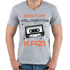 PRINTFASHION Retro kazetta - Férfi V-nyakú póló - Sport szürke