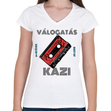PRINTFASHION Retro kazetta - Női V-nyakú póló - Fehér