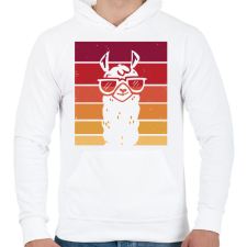 PRINTFASHION Retro láma - Férfi kapucnis pulóver - Fehér férfi pulóver, kardigán