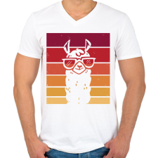 PRINTFASHION Retro láma - Férfi V-nyakú póló - Fehér férfi póló