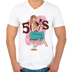 PRINTFASHION Retro lány - 50-es évek - Férfi V-nyakú póló - Fehér