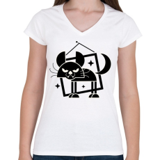 PRINTFASHION Retro macska - Női V-nyakú póló - Fehér