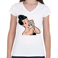 PRINTFASHION Retro - Női V-nyakú póló - Fehér