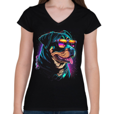 PRINTFASHION Retro Rottweiler - Női V-nyakú póló - Fekete női póló