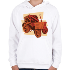 PRINTFASHION Retro traktor - Gyerek kapucnis pulóver - Fehér