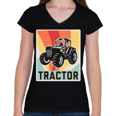 PRINTFASHION Retro Traktor - Női V-nyakú póló - Fekete