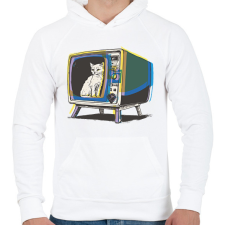 PRINTFASHION Retro TV - Férfi kapucnis pulóver - Fehér férfi pulóver, kardigán