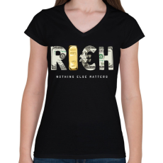 PRINTFASHION Rich - Gazdag - Női V-nyakú póló - Fekete