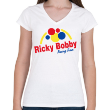 PRINTFASHION Ricky Bobby Racing Team - Női V-nyakú póló - Fehér női póló