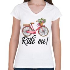 PRINTFASHION Ride me! - Női V-nyakú póló - Fehér
