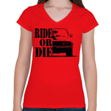 PRINTFASHION Ride or DIE - Női V-nyakú póló - Piros női póló