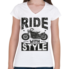 PRINTFASHION Ride With Style - Női V-nyakú póló - Fehér