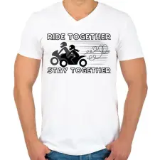 PRINTFASHION ridetogether - Férfi V-nyakú póló - Fehér férfi póló
