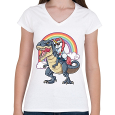 PRINTFASHION Ridin Unicorn - Női V-nyakú póló - Fehér