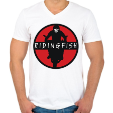 PRINTFASHION Ridingfish - Férfi V-nyakú póló - Fehér férfi póló