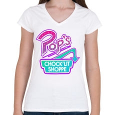 PRINTFASHION Riverdale Pop's Chock'Lit Shoppe Synthwave - Női V-nyakú póló - Fehér