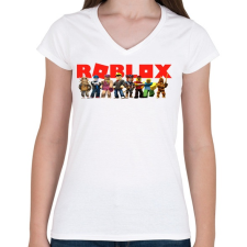 PRINTFASHION Roblox - Női V-nyakú póló - Fehér női póló