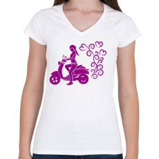 PRINTFASHION Robogós lány - Női V-nyakú póló - Fehér