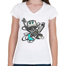 PRINTFASHION Robot Rock - Női V-nyakú póló - Fehér