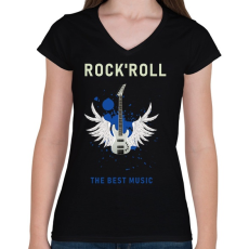 PRINTFASHION rock and roll3 - Női V-nyakú póló - Fekete