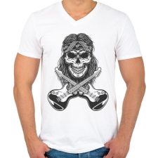 PRINTFASHION Rock gitáros koponya - Férfi V-nyakú póló - Fehér férfi póló