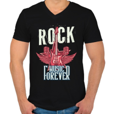 PRINTFASHION Rock mindörökké - Férfi V-nyakú póló - Fekete férfi póló
