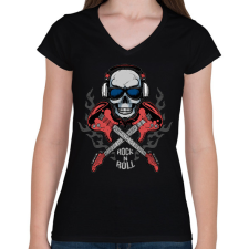 PRINTFASHION rock n' roll - Női V-nyakú póló - Fekete női póló