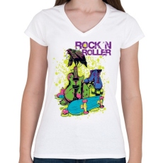PRINTFASHION rock 'n roller - Női V-nyakú póló - Fehér