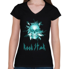 PRINTFASHION rock star - Női V-nyakú póló - Fekete női póló