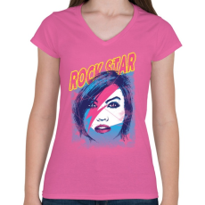 PRINTFASHION Rock sztár - Női V-nyakú póló - Rózsaszín