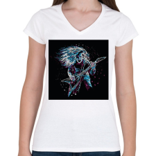 PRINTFASHION Rocker gitáros - Női V-nyakú póló - Fehér női póló