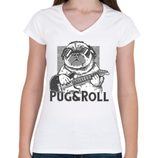 PRINTFASHION Rocker mopsz - Női V-nyakú póló - Fehér