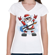 PRINTFASHION Rocker Télapó - Női V-nyakú póló - Fehér
