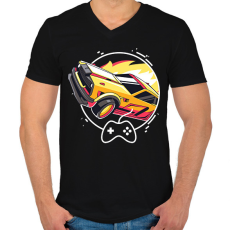 PRINTFASHION Rocket league - fennec - Férfi V-nyakú póló - Fekete