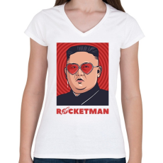 PRINTFASHION ROCKETMAN - Női V-nyakú póló - Fehér