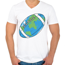 PRINTFASHION Rögbi bolygó - Férfi V-nyakú póló - Fehér férfi póló